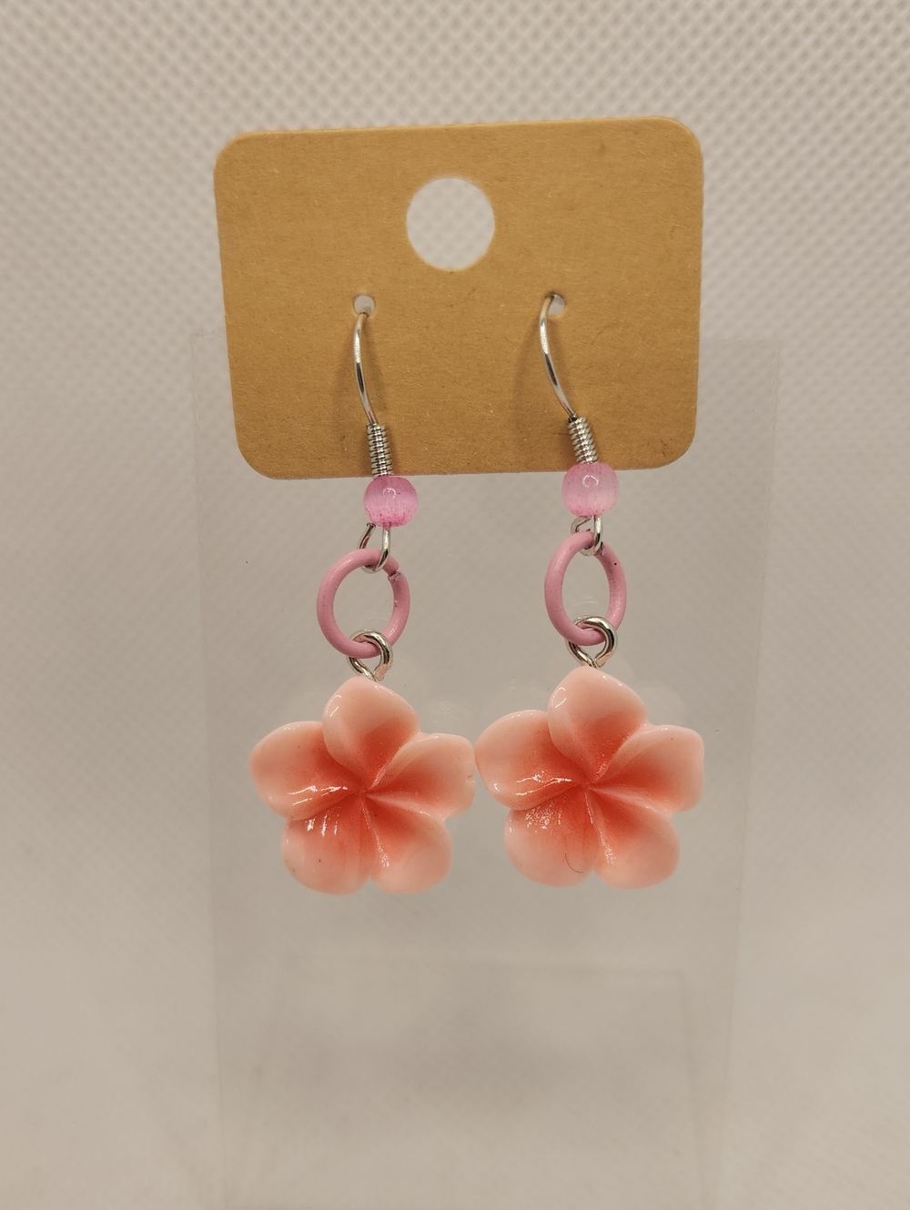 Small Light Pink Plumera Flower Earrings
